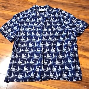 Sailorcore Nautical Coastal Beachy Resort Vacation Large Womens Top Button Up